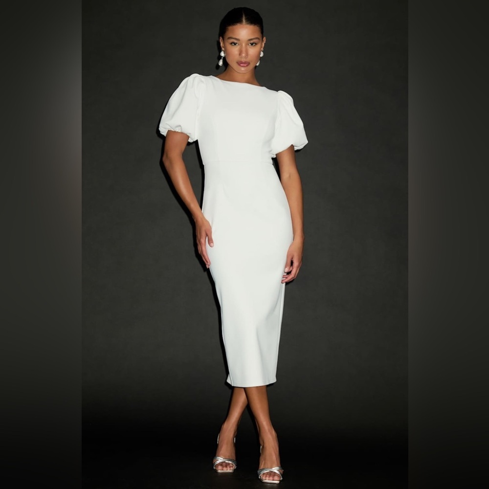 LULU'S Simply Beloved White Puff
Sleeve Bodycon Midi Dress - Picture 4 of 5